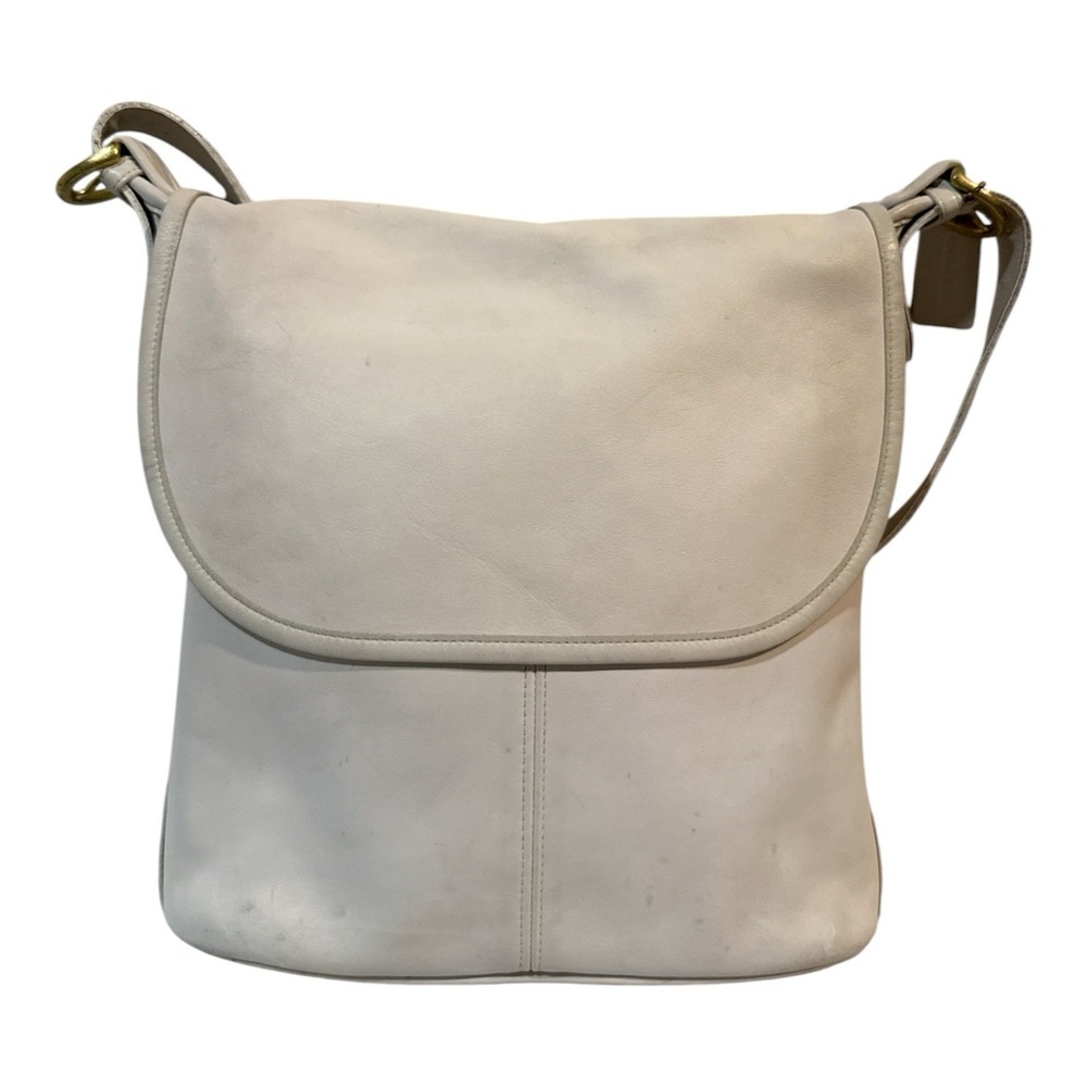 Coach Vtg Whitney Shoulder Bag Leather USA Bone White 4115 rounded front flap
